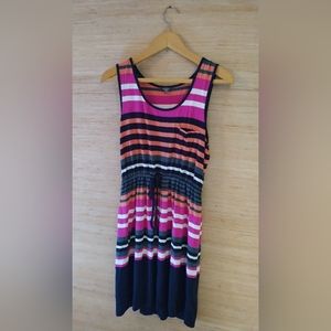 Serra Multi Colored Stripped Dress with Cinched Waist and Breast Pocket (M)